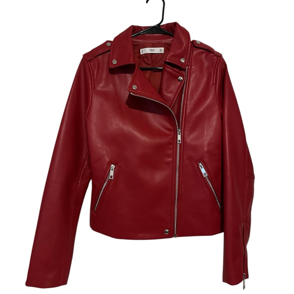 Mango Red Leather Biker Jacket. Size S.